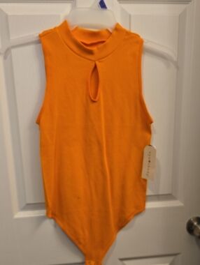 eye candy Orange Sleeveless Keyhole Ribbed Bodysuit